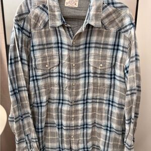 Lucky Brand Gray and Blue Plaid Shirt